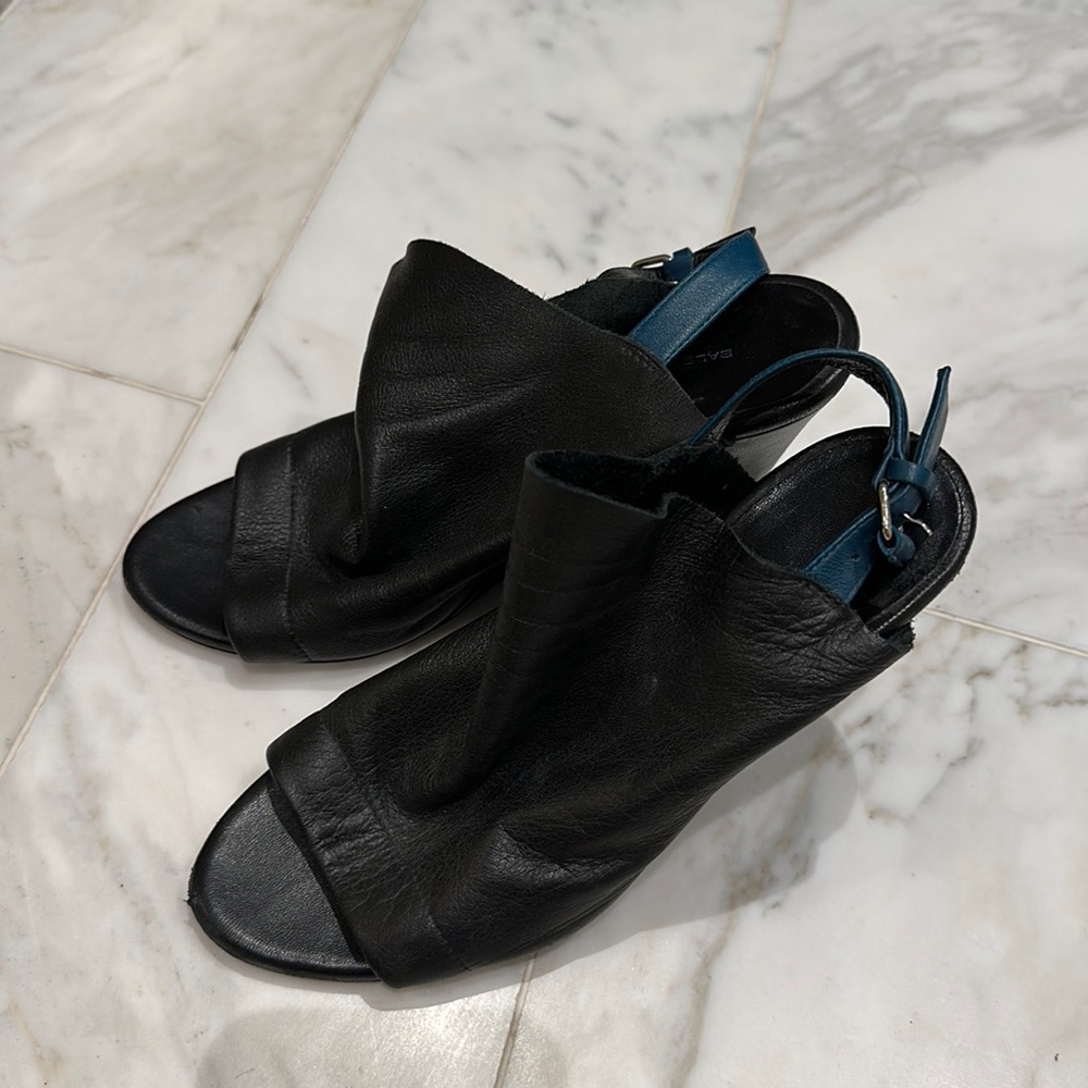 Balenciaga leather sling back wedges